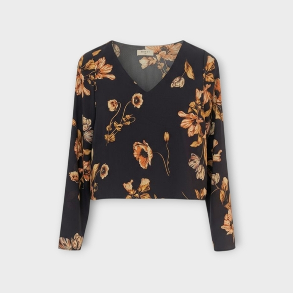 Babaton Murphy Floral Blouse XS | Navy Long Sleeve Fitted Top Aritzia - Picture 1 of 9